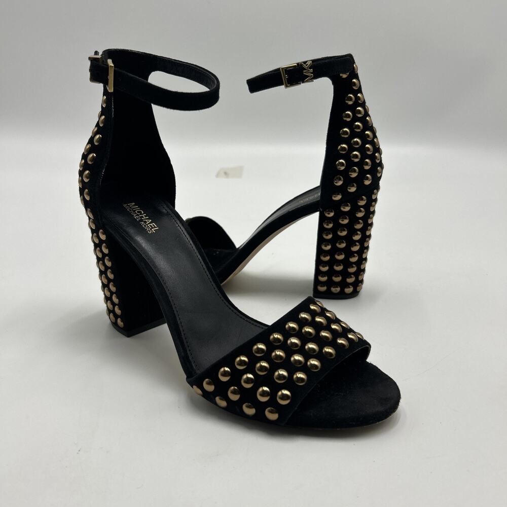 Michael Kors Leela Black Suede Gold Studded Heels Size 10